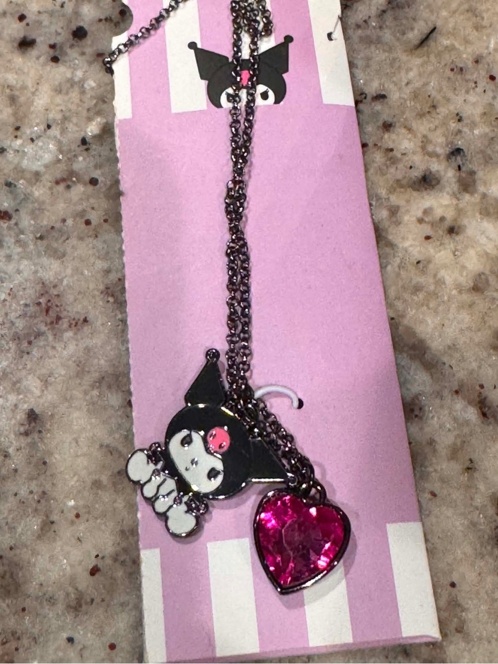 Kuromi-Inspired Black and Pink Heart Charm Necklace - Cute Women’s Jewelry